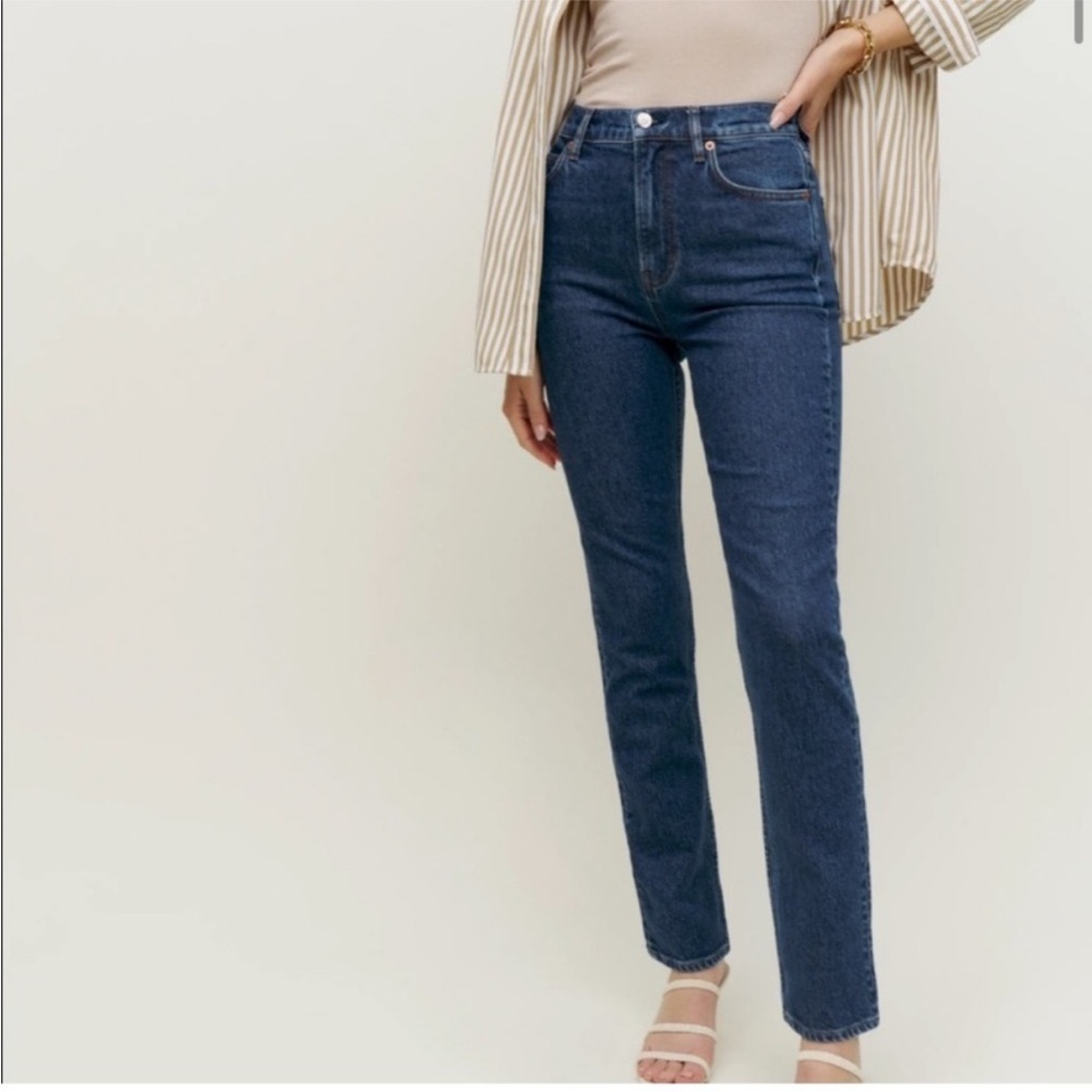 Reformation Dark Blue Straight Leg Jeans